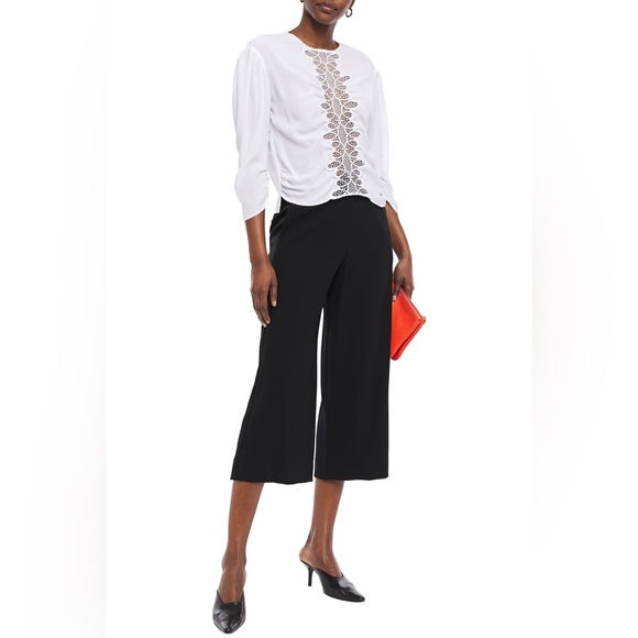 Sandro Paris Antonin 100% Silk Crepe de Chine Guipure Lace Blouse | Size 10 - Picture 2 of 11